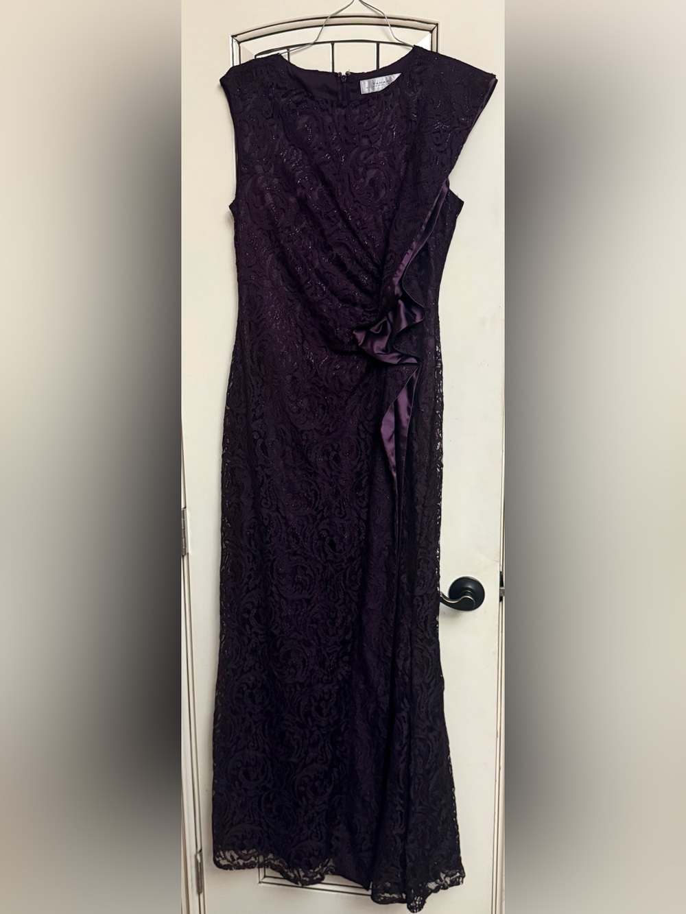Tahari ASL Dark Purple Lace Evening Gown